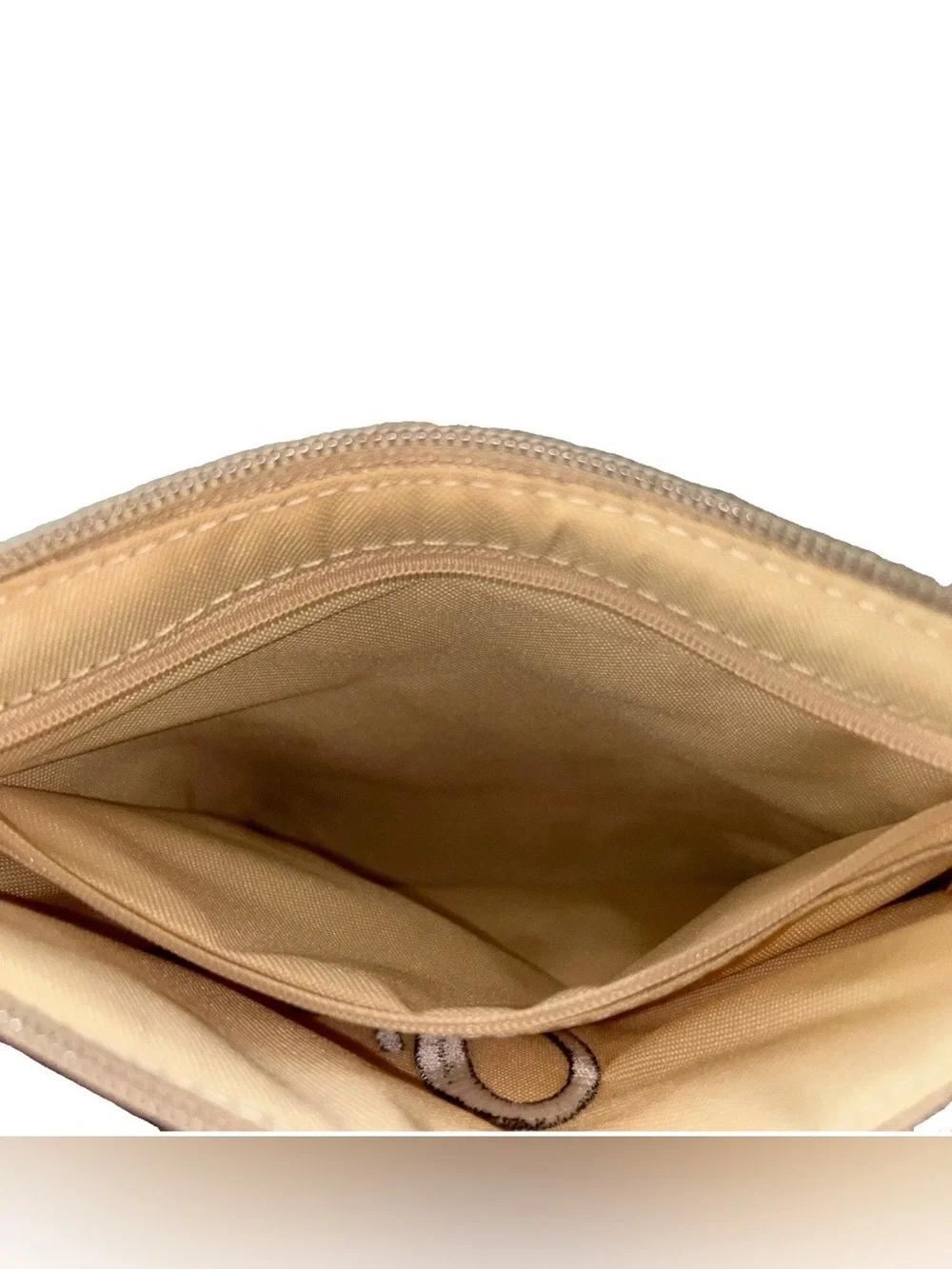 Viv & Lou Tan & Taupe Diamond Pattern Wristlet With Personalized Embroidered “L”